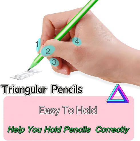 Funny Triangle Pencils #2 Green Pre Sharpened Pencils HB Number 2 Pencils with Erasers Triangular Pencils Party Favor Pencils for Kids Birthday Cu...