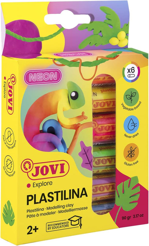Jovi Plastilina Reusable and Non-Drying Modeling Clay; Neon Colors, 0.50 Oz. Bars, Set of 6, Perfect for Arts and Crafts Projects...