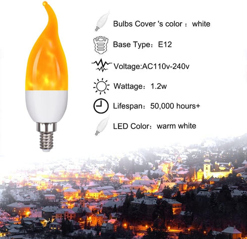 E12 Flame Bulbs 8 Packs, 3 Mode LED Candelabra Flame Light Bulb 2.0 Watt Warm White Chandelier Flame Bulbs,1800k Candle Light Bulbs, Flame Tip for...