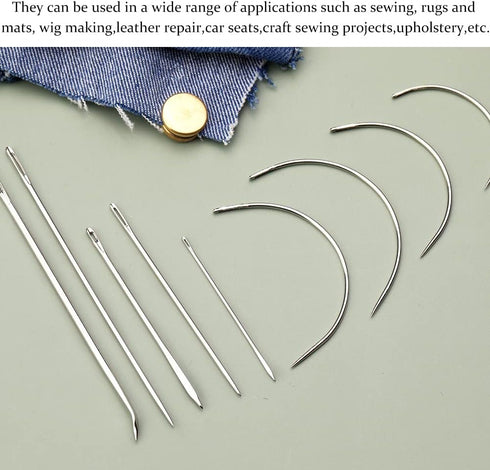 9 Pcs Heavy Duty Hand Sewing Needles Kit,Leather Sewing Needles with 5 Leather Hand Sewing Needle and 4 Curved Needle for Home Upholstery,Leather ...