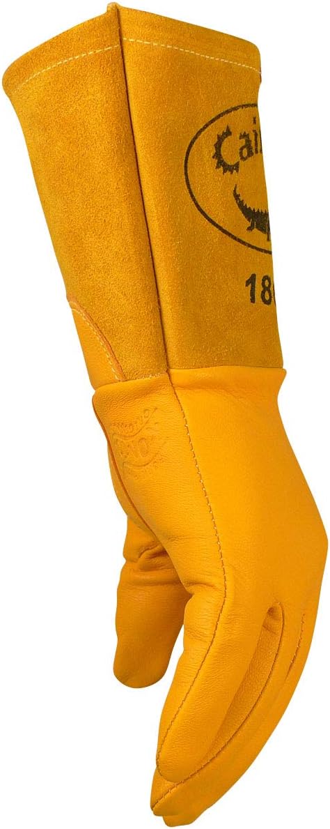 Caiman Premium Top Grain Goatskin MIG Welding Gloves, DuPont Kevlar Stitching, Unlined, 4-inch Gauntlet Cuff, Gold, Large (1869-5)...