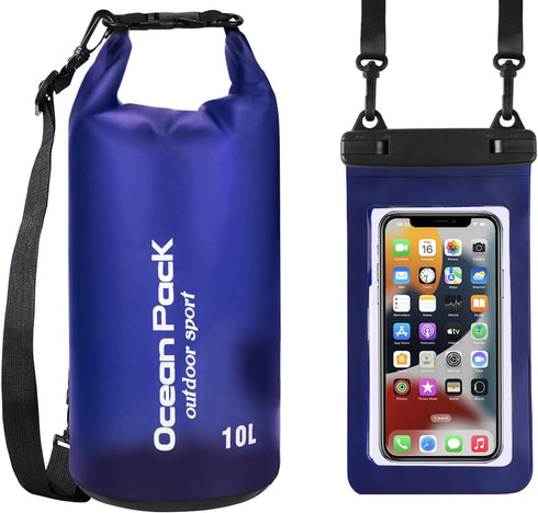 2 pieces Waterproof Dry Bag for Women and Men, 10L Roll Top Waterproof Backpack Sack with Waterproof Phone Case, for Hiking, Backpacking, Kayaking...