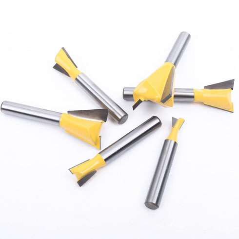 KOWOOD Dovetail Router Bit Set 6 Sizes with 1/4 Inch Shank ,Cutting Dia in 1/4" 3/8" 1/2" 5/8" 3/4" 7/8" Wood Milling Cutter Tool for Making Boxes...