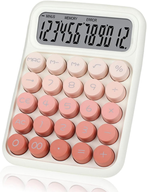 FIOVER Mechanical Switch Calculator, 12 Digits, Large LCD Display, Cute Pink Desktop Calculator with Big Buttons, Aesthetic Calculator for Office,...