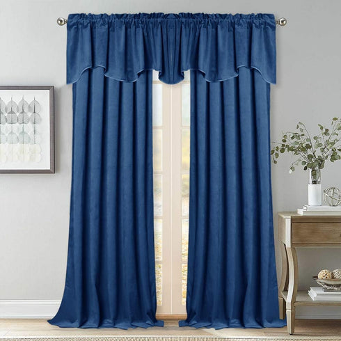 Luxury Decoration Velvet Valance Curtains - Light Blocking Small Window Scalloped Valance with Solid Rod Pocket Thick Privacy Tier Curtain for Caf...