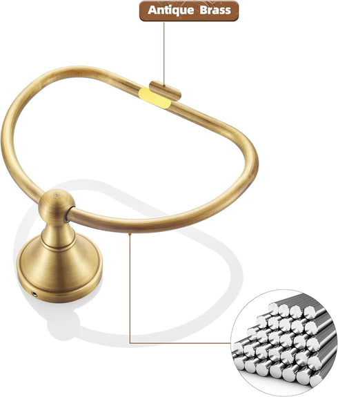 WOLIBEER Brass Towel Ring,Antique Hand Towel Holder Hanger,Round Towel Holder for Bathroom Wall Mounted Retro Kitchen Accessories...