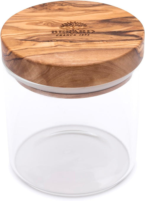 Berard Glass Storage Jar with Olive Wood Lid, 13.5-Ounce Brown...