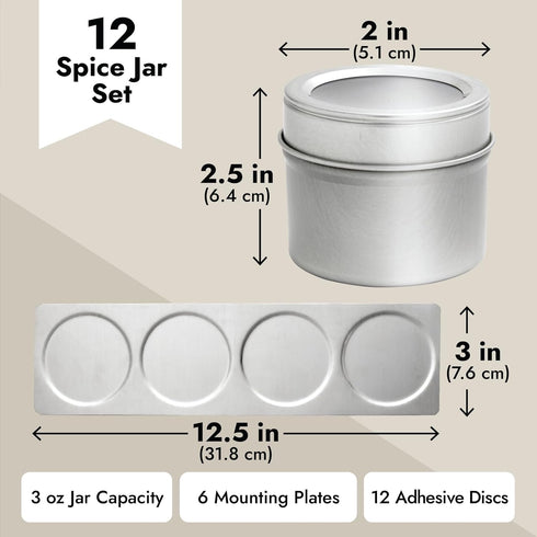Talented Kitchen 12 Magnetic Spice Jars for Refrigerator with 3 Metal Wall Bases, 269 Preprinted Seasoning Labels, 2 Styles, 1 Cooking Conversion ...