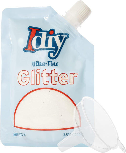 iDIY Ultra Fine Glitter 100g (3.5oz) - Snowfall White Extra Fine Glitter with Easy-Pour Spout Bag & Funnel - Non-Toxic Craft Glitter for Resin, Sl...