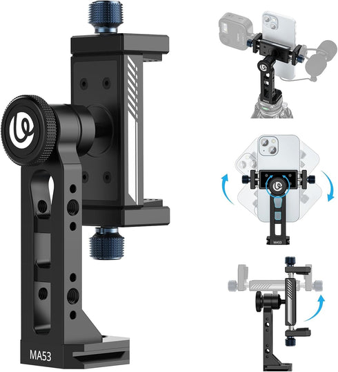 Ulanzi MA53 Metal Phone Tripod Mount Adapter with Arca Swiss/Uka Interface, 2 Cold Shoe, 360° Swivel Cellphone Tripod Adapter, iPhone Sumsang Hold...