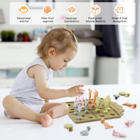 Vicloon Toddler Montessori Toys, Silicone Farm Educational Toys for 1 Year Old, Shape Sorting Vegetable & Fruits Fine Motor Skills Game for 1-3 Ye...