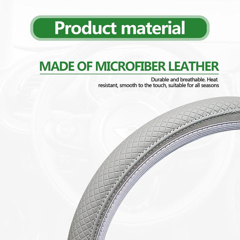 Car Steering Wheel Cover Protector Microfiber Leather, Elastic, Breathable Anti-Slip Odorless, 15 Inches Universal (Gray)...
