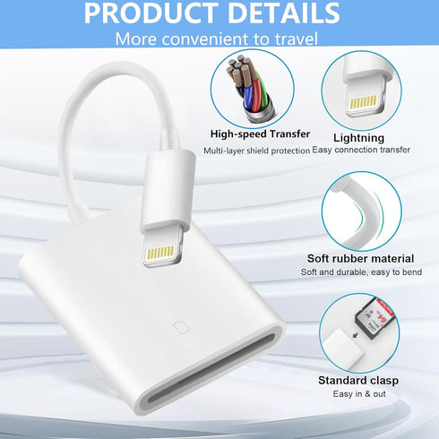 Apple MFi Certified Apple Lightning to SD Card Reader for iPhone, Trail Game Camera Viewer Memory Card Reader for iPhone, SD Card Adapter to iPhon...