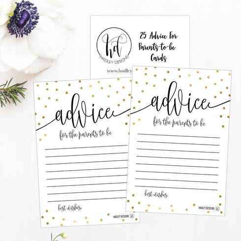 Hadley Designs 25 Gold New Mommy or Parent Advice Cards, Activities Ideas, Wisdom Message for Parent To Be, Boy Girl Co-Ed Couples Gender Reveal, ...