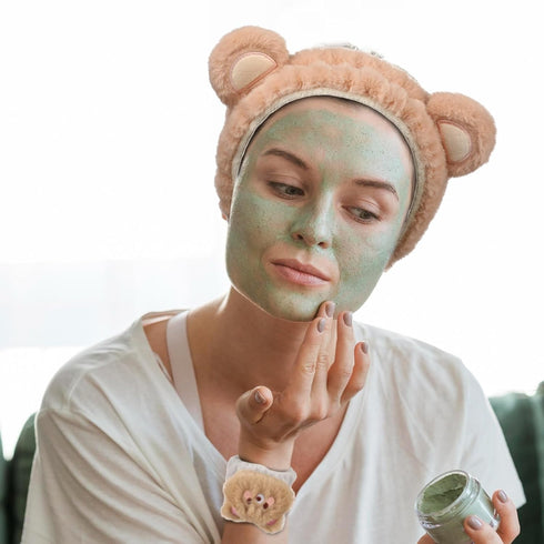 3 Pieces Face Wash Headband and Wristband Set, Cute Bear Ears Spa Headband Makeup Skincare Hair Band Towels Wrist Bands Facial Head Wraps Wrist Sc...