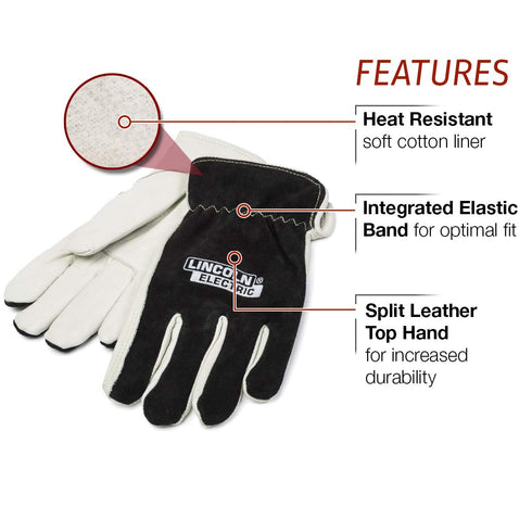 Lincoln Electric Welders Leather Drivers Gloves | Top Grain & Split Leather | Cotton Liner | Large | K3770-L, White...