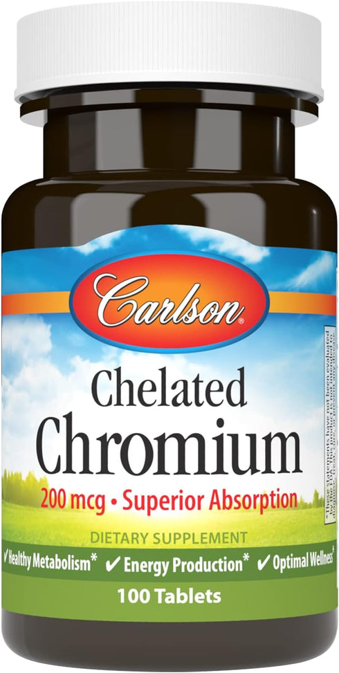 Carlson Chelated Chromium 200 mcg Superior Absorption - Healthy Metabolism Energy Production & Optimal Wellness - 100 Tablets...