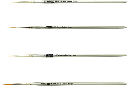 ZEM Brush Golden Taklon Multi Media Long Liner Artist Brush Set 20/0, 10/0, 5/0, 0...