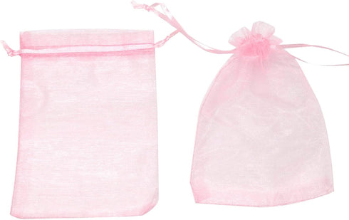 100Pcs Organza Bags with Drawstring 3.5x4.5 inch, Pink Baby Shower Favor Bags for Girls, Mesh Jewelry Gift Pouches Wedding Party Candy Bags...