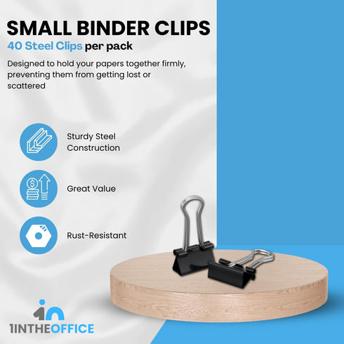 1InTheOffice Small Binder Clips, Paper Clamps, 0.38" Capacity, Black, 40 Pack...