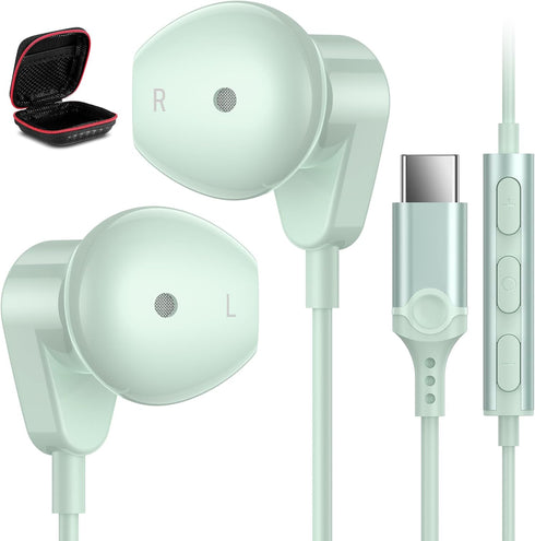 USB C Headphones for iPhone 15 Plus iPad 10th/Pro,USB Type C Earphones Stereo USB C Wired Earbuds with Mic Volume Control for Samsung S24 Ultra S2...