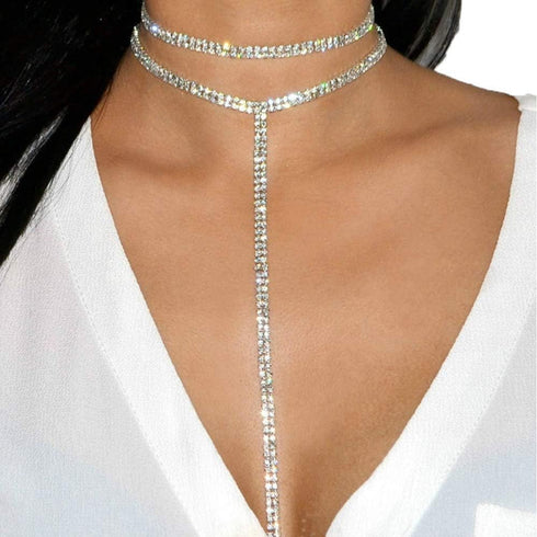 Sexy Multilayered Long Choker Necklaces Double Layer Crystal Full Rhinestone Choker Necklace Pendant Statement Necklaces Luxury Jewelry for Women ...