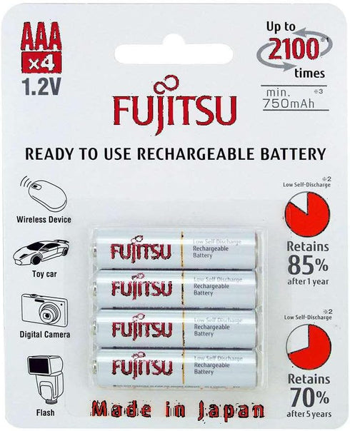 4 Fujitsu HR4UTC AAA Ready-to-use 2,100 Times Rechargeable Batteries NiMH 1.2V 800mAh (Min. 750mAh) Made in Japan...
