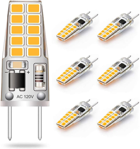 G8 LED Bulb 3W Equivalent to T4 JCD Bi-Pin G8 Base Halogen Bulb 20W-25W Dimmable G8 Light Bulb 120V Warm White 2700K-3000K for Puck Light, Under C...
