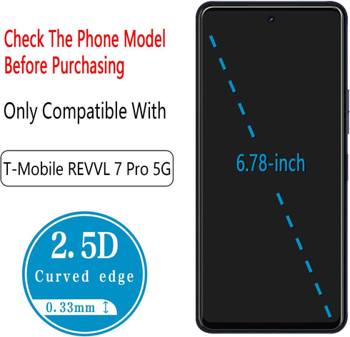 HPTech (2 Pack) Designed for T-Mobile REVVL 7 Pro 5G Tempered Glass Screen Protector, Anti Scratch, Bubble Free...