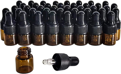 50 Pack Amber Glass Mini Dropper Bottles,1ML Amber Essential Oil Dropper Bottle for Travel Test Sample Perfume...