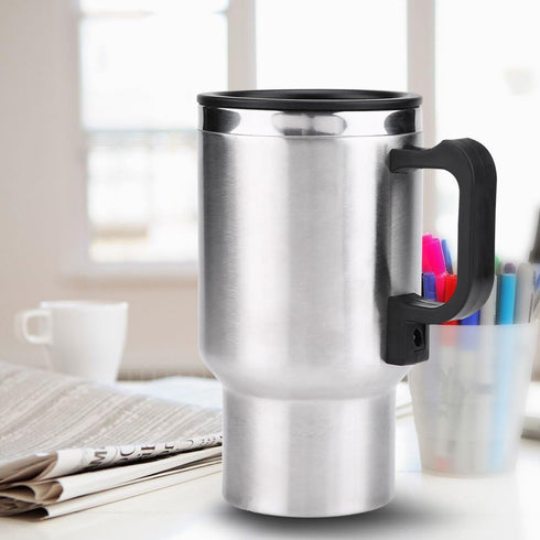 Car Heating Cup, 12V 450ml Stainless Steel Car Travel Mug with Cigarette Lighter, Electric Heated Coffee Mug for Heating Water, Coffee, Milk and T...