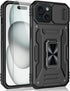 for iPhone 15 Plus Case, Shockproof Phone Case & Sliding Camera Cover & Ring Holder Kickstand with Screen Protector for Apple iPhone 15 Plus (6.7"...