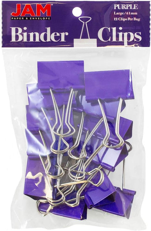JAM PAPER Colorful Binder Clips - Large - 1 1/2 Inch (41 mm) - Purple Binderclips - 12/Pack...