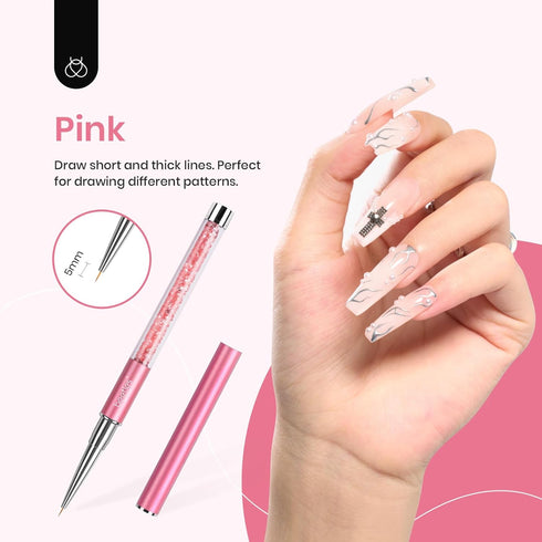 Beetles Gel Polish Nail Art Liner Brushes 5Pcs Painting Art Design Pen Set Diamond Application Rhinestone Handle Dotting Drawing Sizes 5 7 9 11 20...