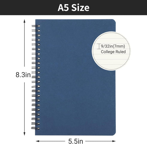 EUSOAR Students Ruled Spiral Notebook, A5 1pack 5.5"x8.3" 160 Pages Hardcover Lined Travel Writing Notebooks Journal, Memo Notepad Sketchbook, Stu...