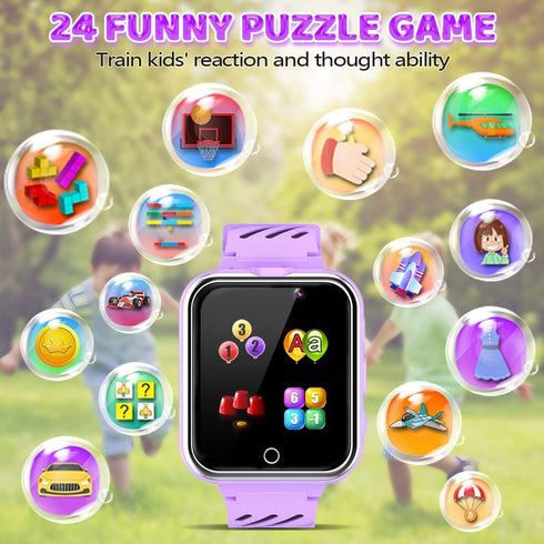 OVV Kids Game Smart Watch Boy Girl Age 3-12 with 24 Games Dual Camera 1.54" HD Screen Video Music Player Pedometer Alarm Clock Torch Calculator St...