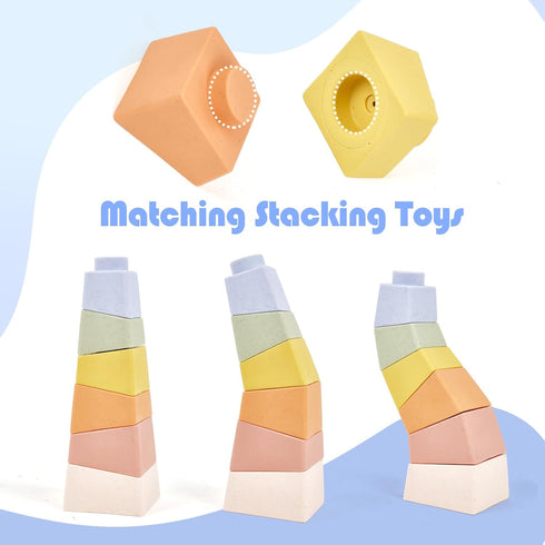 Stacking & Nesting Baby Toys: Squeeze Teething Baby Toys and Building Blocks with Horse Figure - Newborn Essentials for 6 12 18 Months Baby Toddle...