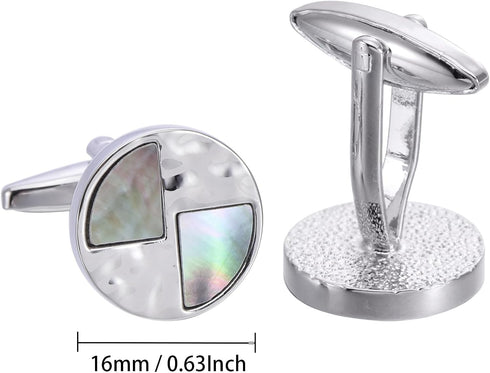 Silver Natural Gray Mother of Pearl Cufflinks for Men Lady Water Ripples Pattern Round Men's Cufflinks Jewelry for Wedding Anniversary Business Pa...