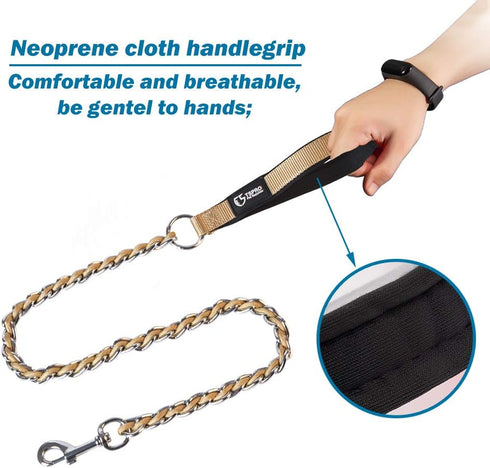 TSPRO Chew Proof Dog Leash 3.6 FT Stainless Steel Dog Leash Metal Training Dog Leash with Soft Handle for Medium Large Dog (3MM, Khaki)...