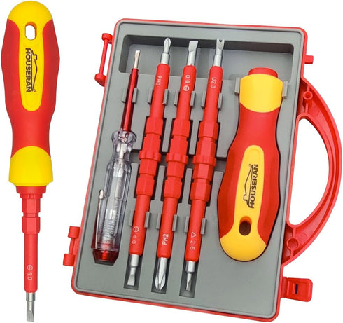 Insulated Screwdriver, HOUSERAN 5 Pcs Screwdriver Set, Electrician Tools Kit with Case, 1000V, Screw Driver with Interchangeable Blades, Electrica...