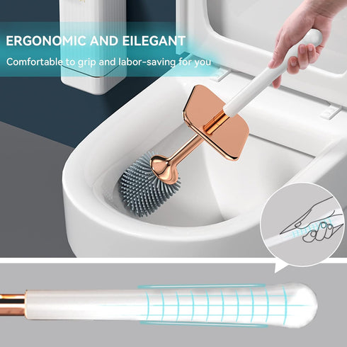 Toilet Brush and Holder, Elegant 2 Pack Silicone Toilet Bowl Brush Set with Ergonomic Long Handle, Modern Bathroom Decor Cleaning Accessories, Dur...