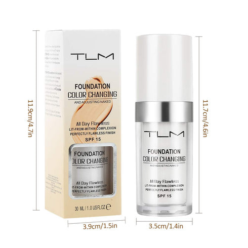 2pcs TLM Color Changing Foundation Liquid with 2 Brushes and 2 Cosmetics Sponge Flawless Full Coverage Natural Color Face Primer Base Makeup 30ml...
