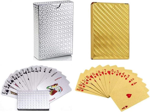 2 Pack Diamond Playing Cards Waterproof Gold Silver Foil Playing Cards Plastic Poker Cards High Flexible (Silver+Gold Diamond)...