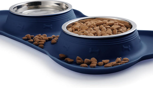 Hubulk Pet Dog Bowls 2 Stainless Steel Dog Bowl with No Spill Non-Skid Silicone Mat + Pet Food Scoop Water and Food Feeder Bowls for Feeding Small...