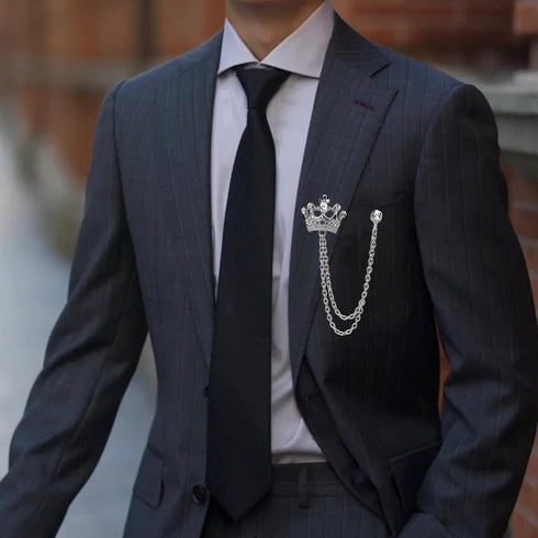 Crystal Crown Hanging Chain Brooch Suit Pin,Vintage Gold Crown Brooch,Suit Stud,Shirt Studs,Lapel Pin Accessories for Men Women...