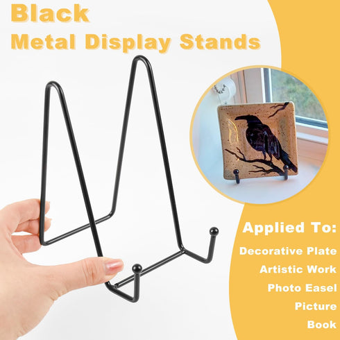 8 Pack Plate Stands for Display, 6 Inch Metal Square Picture Frame Easel Stands for Plates, Book, Photo Easel ( Black )...