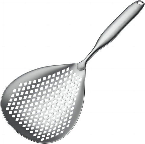 Large Stainless Steel Strainer with Comfort Handle and Hanging Holes,Food Grade Filter Spoon Solid Stainless Steel Strainer Skimmer Ladle for Kitc...