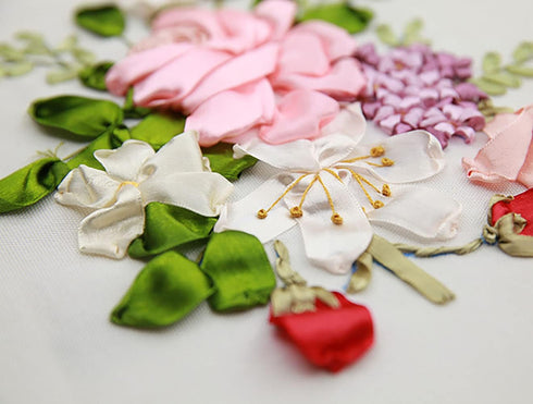Gogobear Silk Ribbon Flowers Embroidery Kit for Art Craft Sewing Handmade 3D Wall Decor Hanging Pictures with Bamboo Embroidery Bandage...