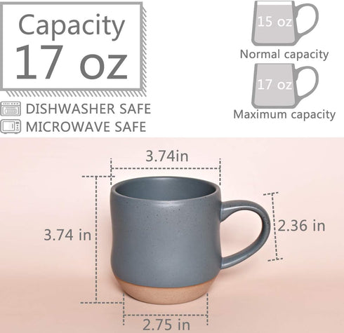 Bosmarlin Large Stoneware Speckled Coffee Mug, Big Ceramic Tea Cup, 17 Oz, Dishwasher and Microwave Safe (Blue, 1)...