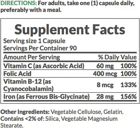 Nature's Bounty Gentle Iron 28 mg 90 Capsules (Pack of 3)...